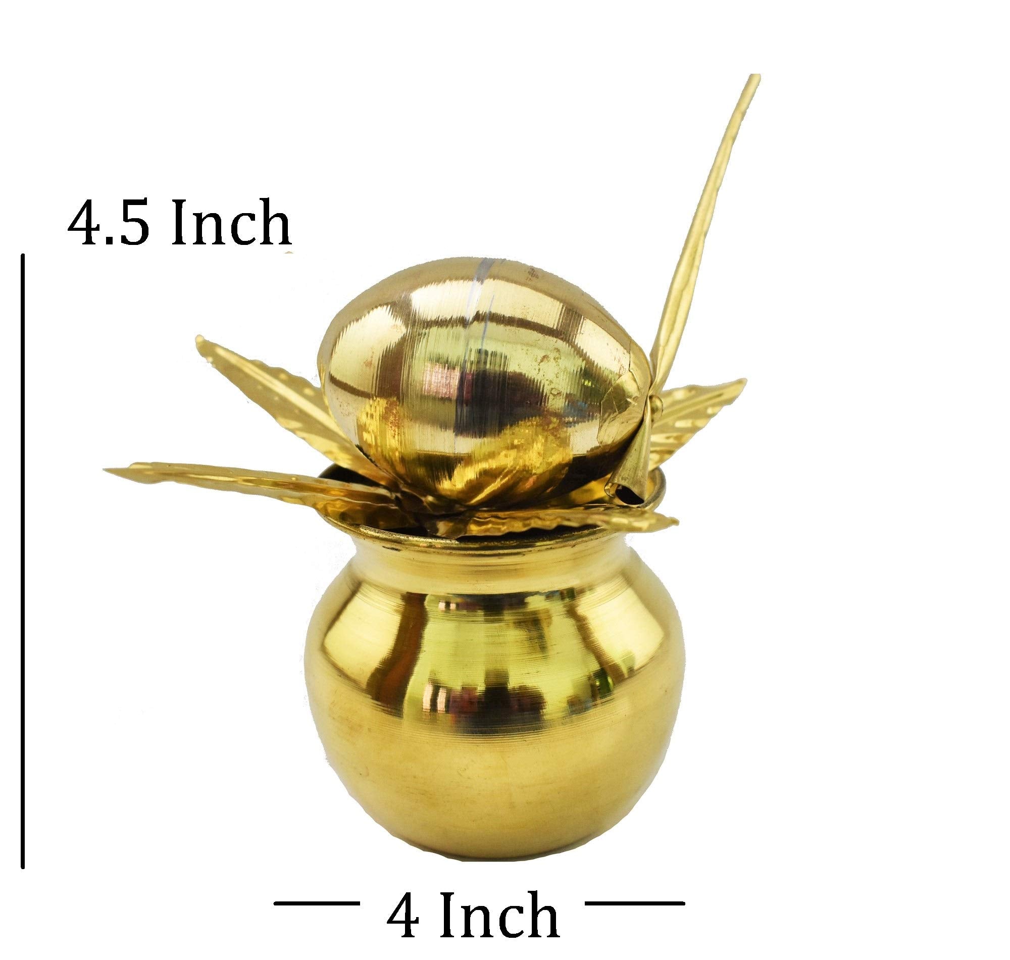 RealCraft; INSPIRING LIFES Glossy Mangal Kalash with Brass Nariyal and Leafs | for Diwali Pooja Metallic Coconut Mango Leaves (7